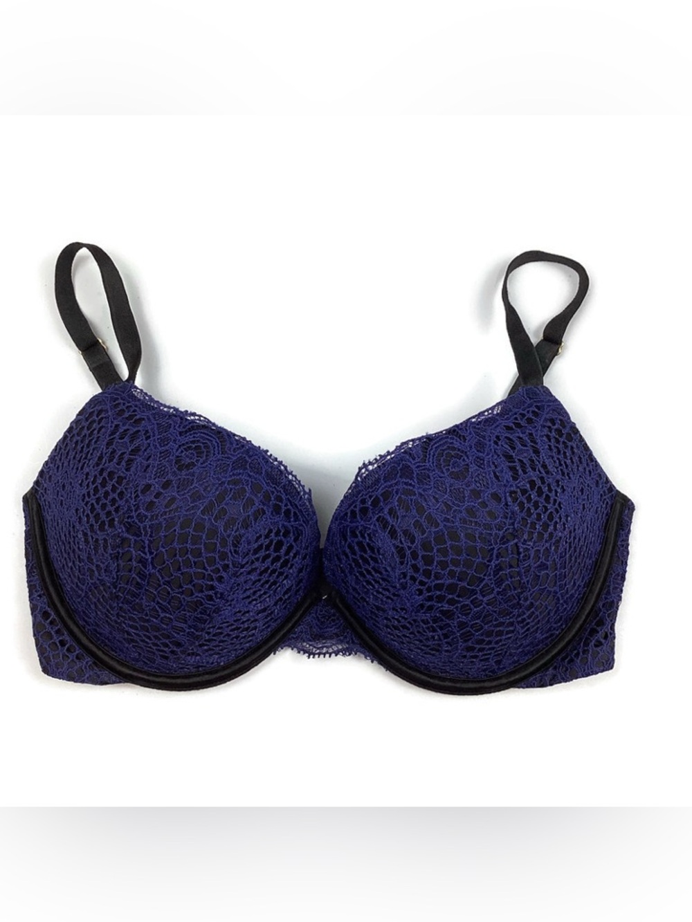 Victoria’s Secret Very Sexy Push Up Lace Bra Sz 32DD Black Blue